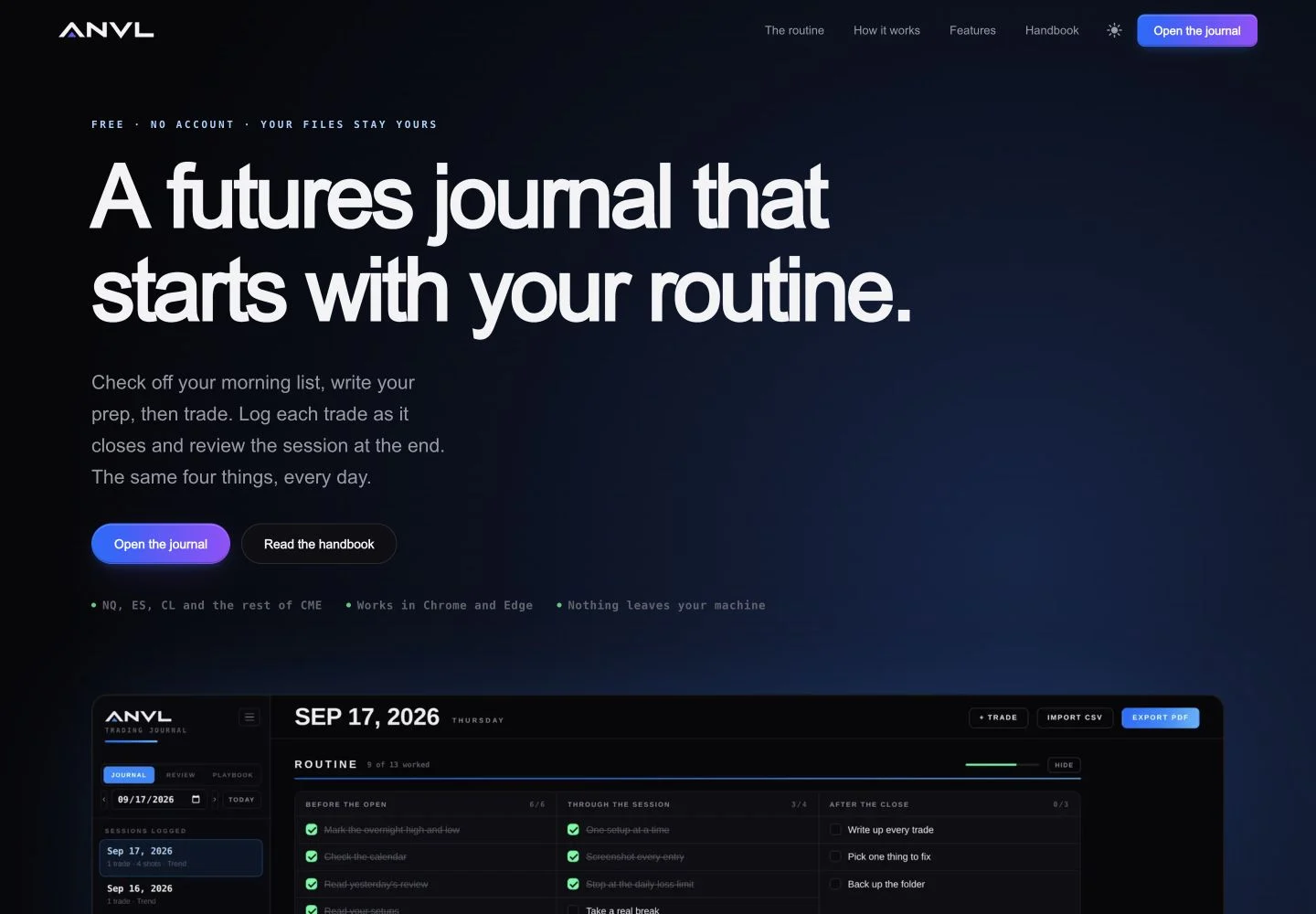 The ANVL trading software website, designed and built by JT Studio
