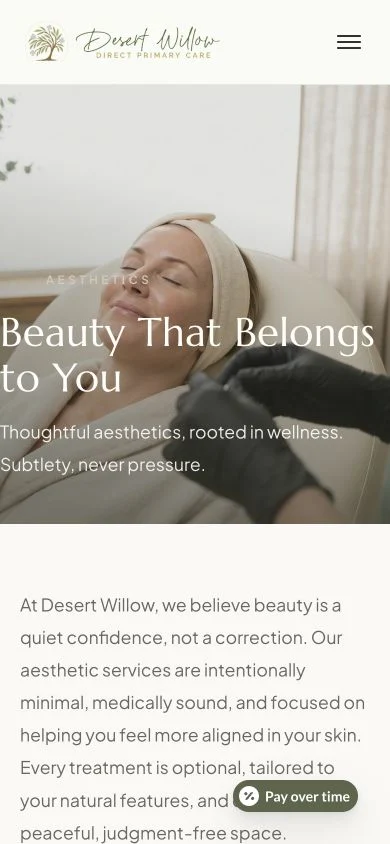 The Desert Willow aesthetics page on a phone