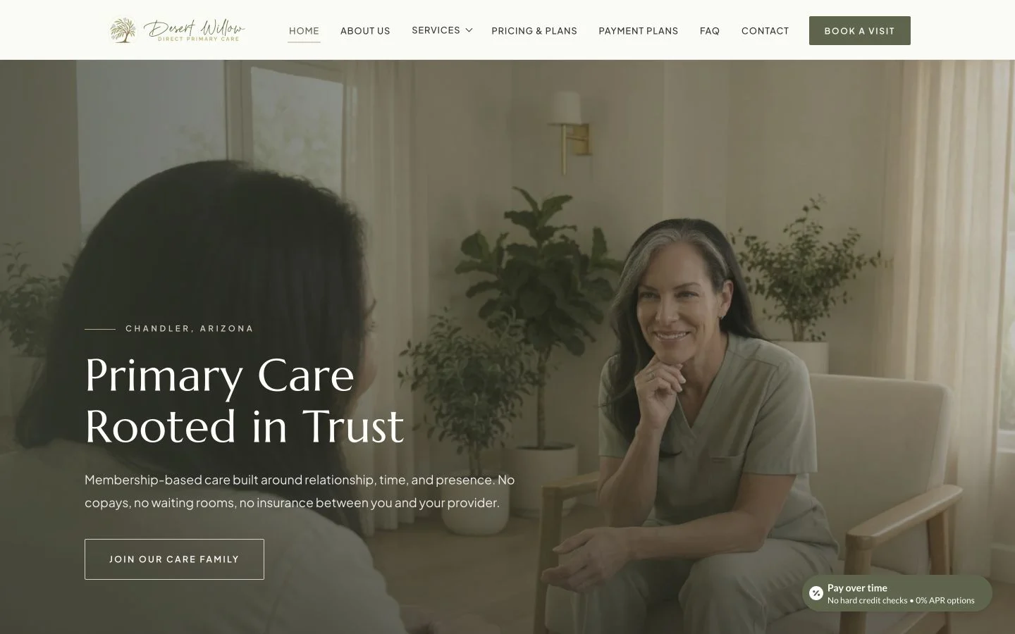 The Desert Willow Direct Primary Care homepage designed by JT Studio