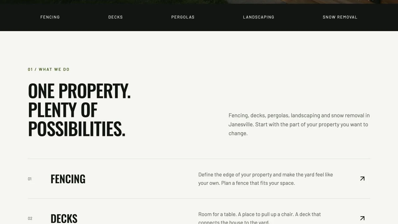 The Ironwood Outdoor Services services page, built by JT Studio